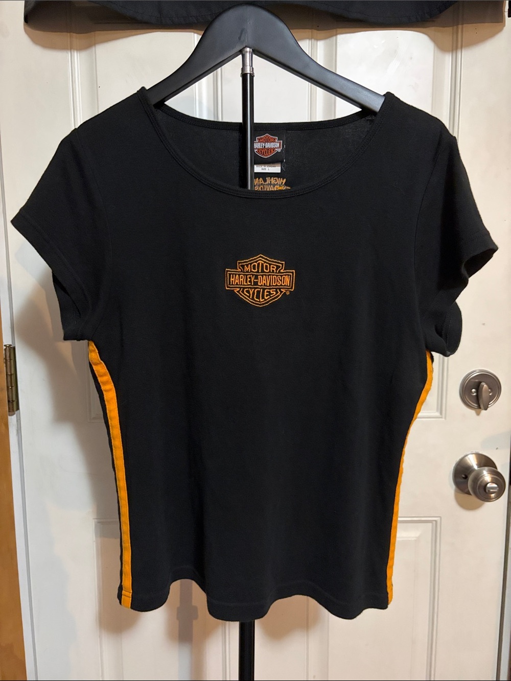 Y2K Harley-Davidson Black with Orange Side-Stripe Baby Tee Maryland